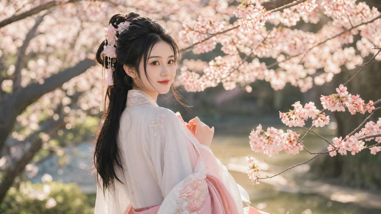 抖阴-抖阴传媒演示：春日汉服写真·古风与樱花的邂逅